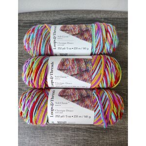Loops & Threads Soft Classic Fiesta Multi Acrylic Yarn Lot of 3 Worsted 4